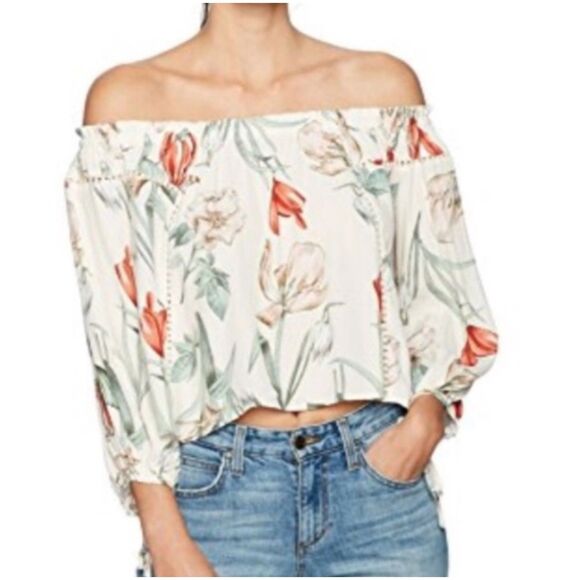 ASTR Floral Chavelle Off the Shoulder Blouse, Sz Small, Fairy Whimsy Peasant - Picture 1 of 8